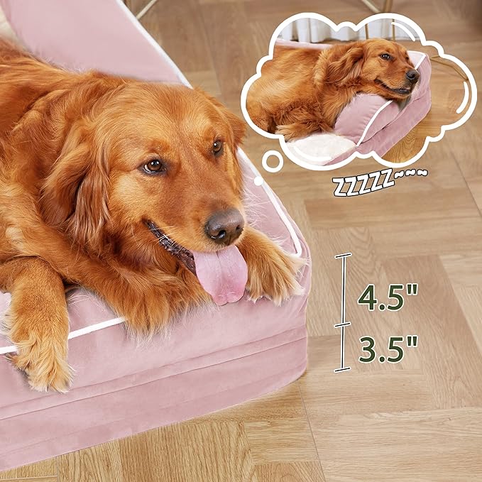 Orthopedic Dog Beds for Extra Large Dogs, Waterproof Egg Crate Foam XL Dog Bed with Sides 41x27Inch, Washable Big Dogs Couch Beds with Removable Cover and Nonskid Bottom, Pink