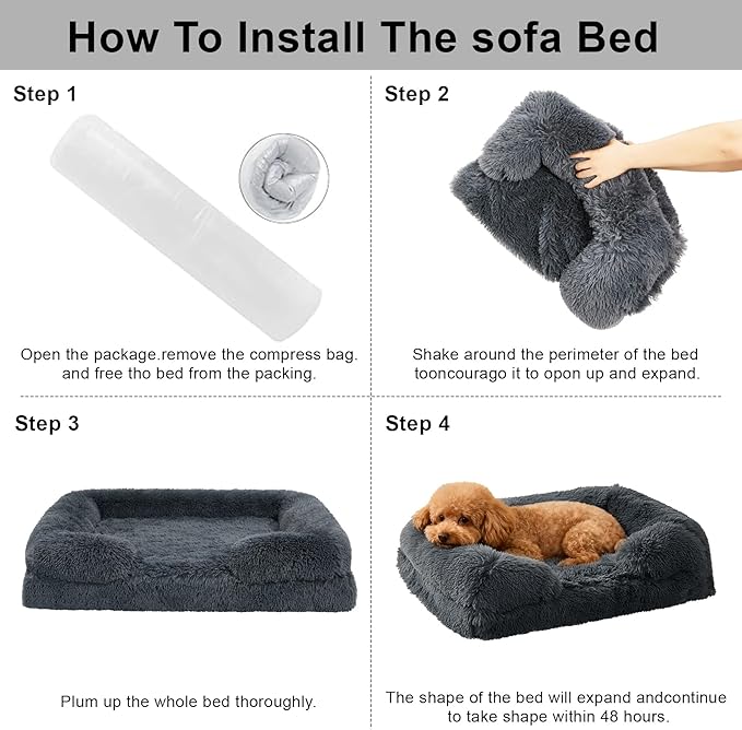 Orthopedic Dog Bed Large Dogs of Comfortable Memory Foam Pet Bed with Sides,Fluffy Dog Couch Sofa Bed with Anti-Slip Bottom Dark Grey L