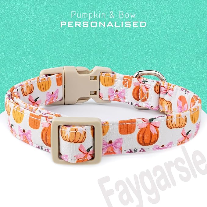 Faygarsle Fall Pumpkin Pattern Dog Collar with Charm, Adjustable Neckwear for Small Medium Large Dogs, Orange and Pink for Small Medium Large Dogs M