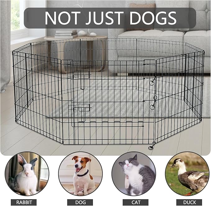 PETIME Foldable Metal Dog Exercise Pen/Pet Puppy Playpen Kennels Yard Fence Indoor/Outdoor 8 Panel 24" W x 30" H with Bottom Pad (with Bottom pad, 8 Panels 30" H)