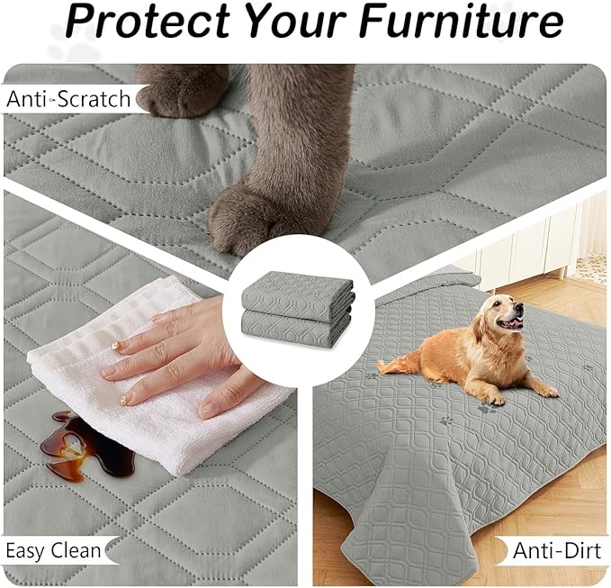 hyha Waterproof Dog Bed Blanket, Soft Pet Blankets, Waterproof Couch Cover for Dogs, Reversible Sofa Covers Washable for Furniture (82x102 Inch, Grey/Grey)