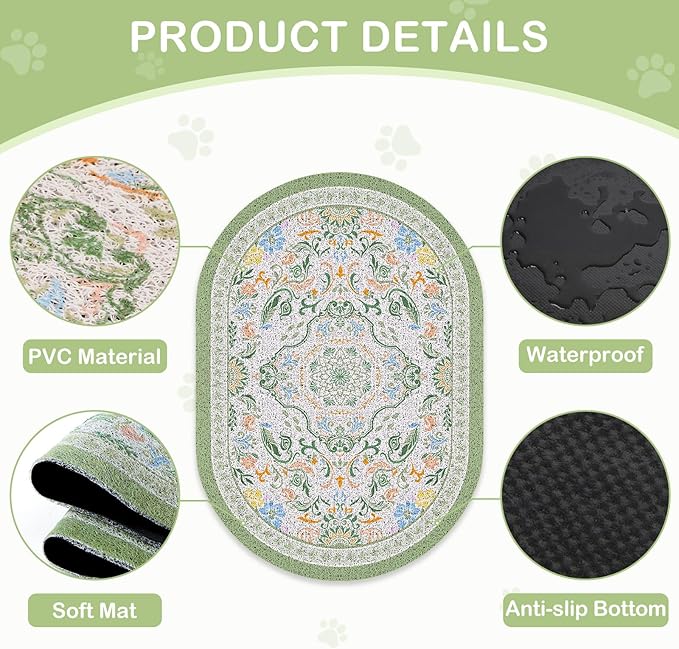 Bienbee Cat Litter Mat, 40" x 30" Jumbo Size Litter Box Mat Rug with Non-Slip Bottom, Urine and Water Proof, Easy to Clean Cat Supplies Essentials for Indoor Kitty Kitten Floor,Bean-Green XL