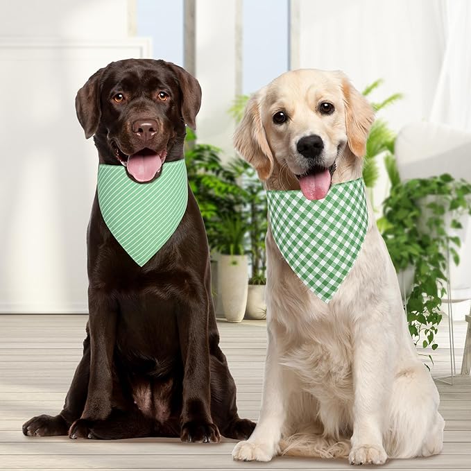 Dog Bandana Green Large 1PCS, Summer Spring Scarf for Boy and Girl, Durable Triangle Reversible Bibs Handkerchief for Puppy Pet