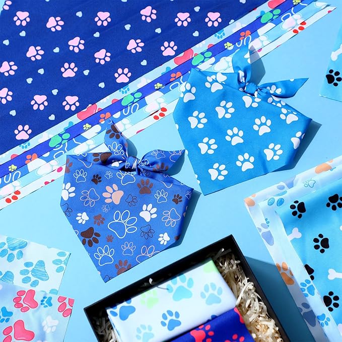 50 Pcs Blue Paw Print Dog Bandanas Bulk Animal Footprint Bandanas for Dogs Triangle Kerchief Bib Scarf Set for Pet Winter Costume Photo Props Daily Accessories Pet Shops (25.6 x 17.7 x 17.7)