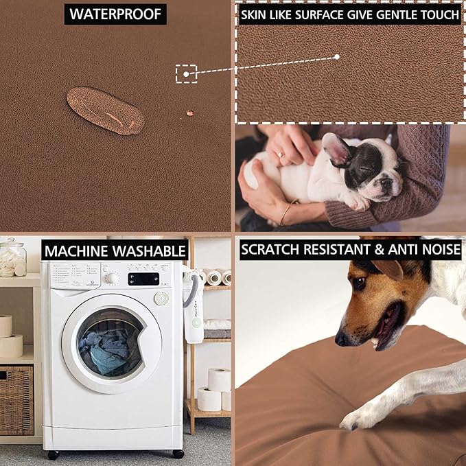 Dog Bed Cover Waterproof Replacement Machine Washable Covers for 44x44 Inch Dog Bed Heavy Duty Scratch Resistant Mattress Protector Pet Bed Round Brown Cover Only