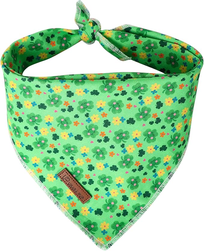 St. Patrick's Dog Bandana, Shamrock Triangle Bid Scarf for Small Medium Dog, Cotton Pet Kerchief for Girl Boy Dogs or Cats, Cute Spring Dog Bandana, Puppy Green Dog Bandana