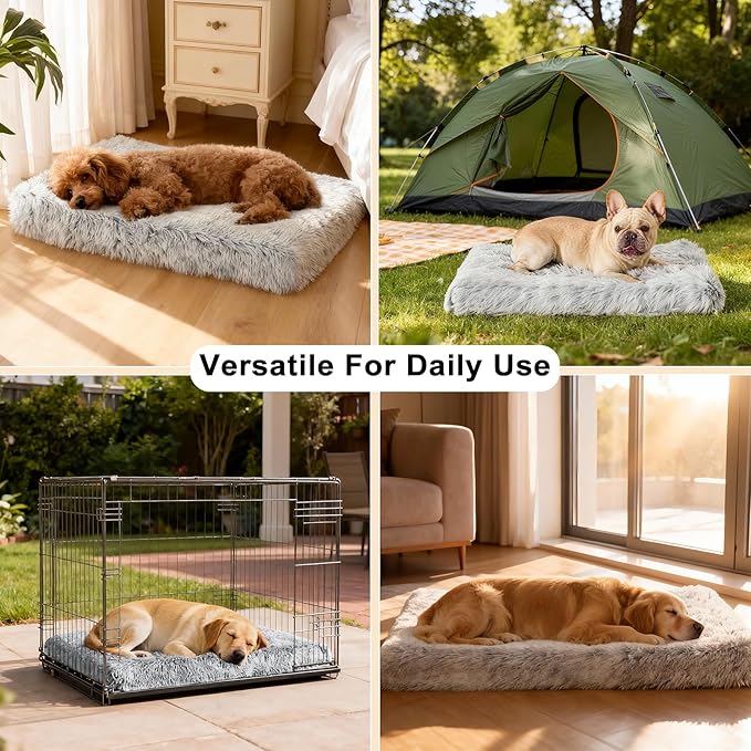 Fluffy Orthopedic Dog Beds for Puppy/Cats with Washable Removable Cover Dog Crate Bed Egg Crate Foam Support Plush Pet Pad Mat with Anti-Slip Bottom(Grey,24 * 16)