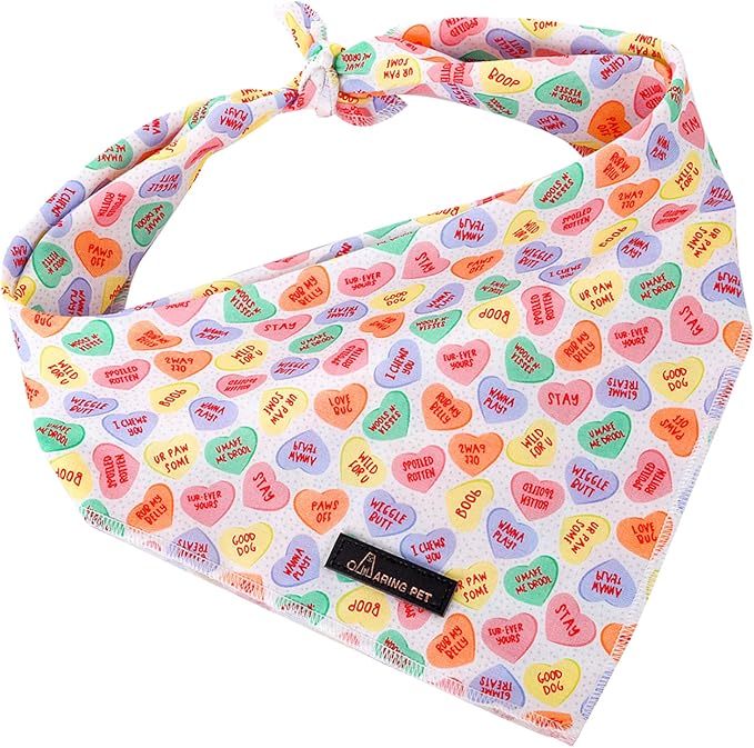 ARING PET Valentine's Day Dog Bandana-Cute Heart Pet Bandanas, Soft Holiday Scarf Cotton Triangle Bibs for Small to Large Boy Girl Dogs and Cats