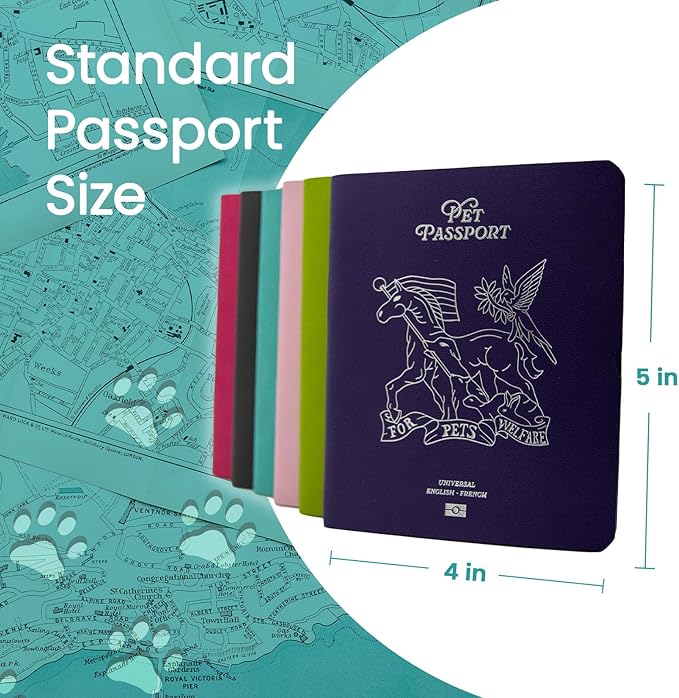 Color Premium PU Leather stitch-sewn Pet Passport Medical Record for Pet Health and Vaccination English + Spanish for Cat, Dog, Puppy and Kitten (Blue, Single)