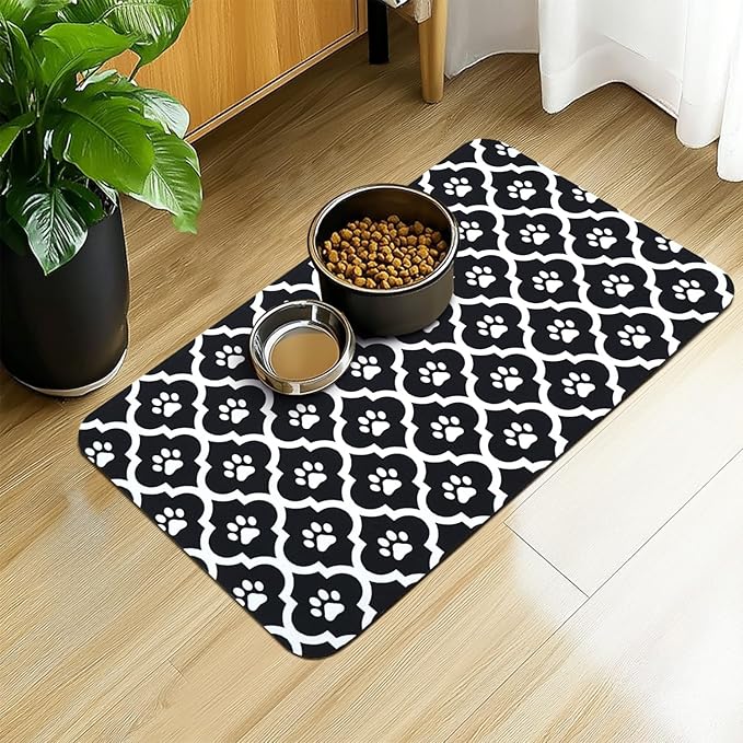 Dog Food Mat 16X24 Inch Pet Feeding Absorbent Mats for Floor Cat Water Bowl Placemats Non-Slip Washable Dog Mat for Food and Water