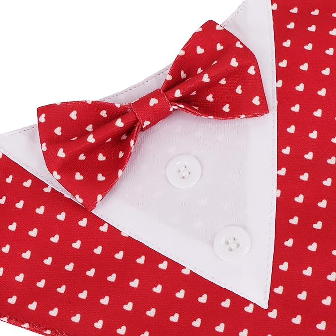 ADOGGYGO Valentine Dog Tuxedo Bandana, Red Heart Pet Tux with Bowtie Adjustable Valentine Costume for Small Dogs Pets (S)