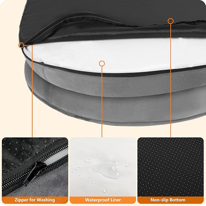 Dwanton Orthopedic Dog Bed for Extra Extra Large Dogs with Gel Memory Foam, Waterproof Dog Sofa, Washable Pet Bed with Four Sided Bolster Cushion, Removable Cover & Non-Slip Bottom, 48", Dark Gray