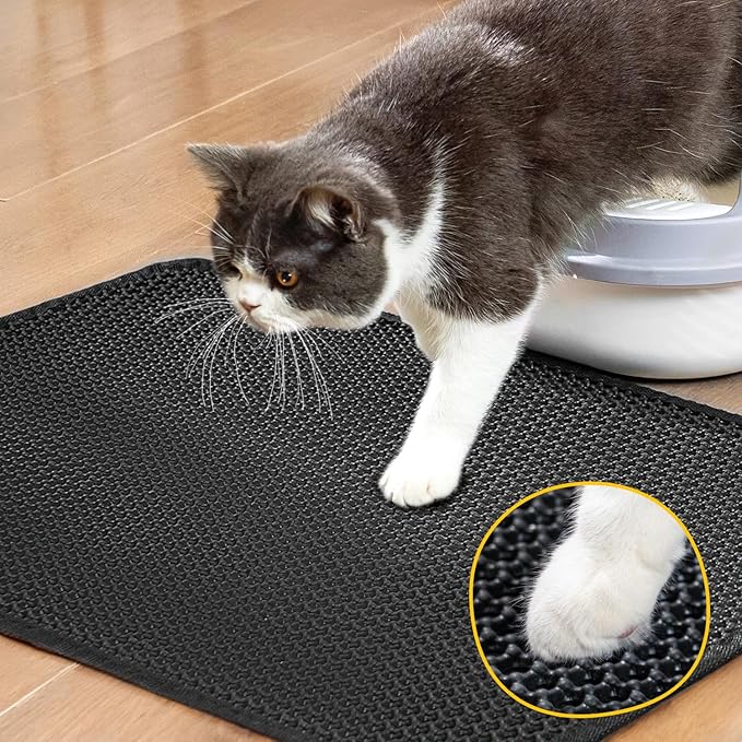 Cat Litter Mat, Upgrade Super Waterproof Back Layer Litter Box Mat, Non Slip, Durable, Soft on Paws Kitty Trapping Matt (27"x19", Black)