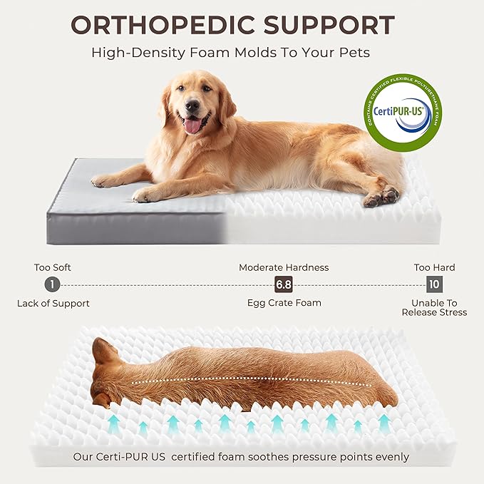 2-Pack Waterproof Dog Bed Medium Size Dogs, Plush Cushion & Orthopedic Egg-Crate Foam Mattress for Senior Dogs, Washable Dog Crate Bed with Removable Cover, Light Grey
