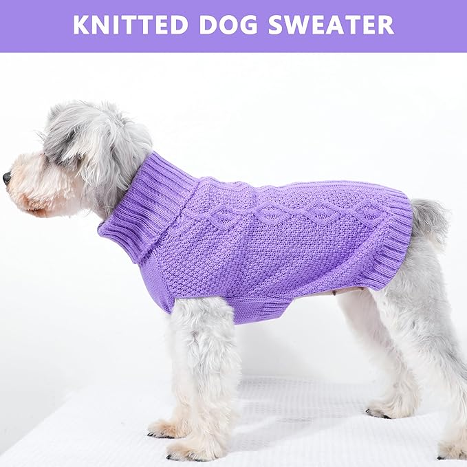 Dog Sweaters for Small Dogs Fall Winter Puppy Sweater Warm Dog Clothes for Chihuahua Solid Sleeveless Doggy Pullover Knitwear Turtleneck Knit Pet Cat Sweater (Purple, Small)