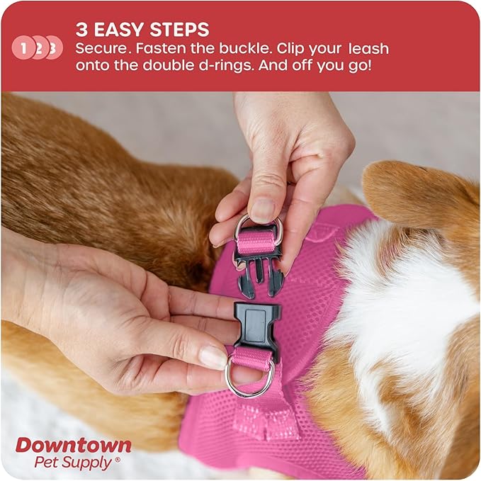 Downtown Pet Supply Step in Dog Harness No Pull, X-Large, Pink - Adjustable Harness with Padded Mesh Fabric and Reflective Trim - Buckle Strap Harness for Dogs
