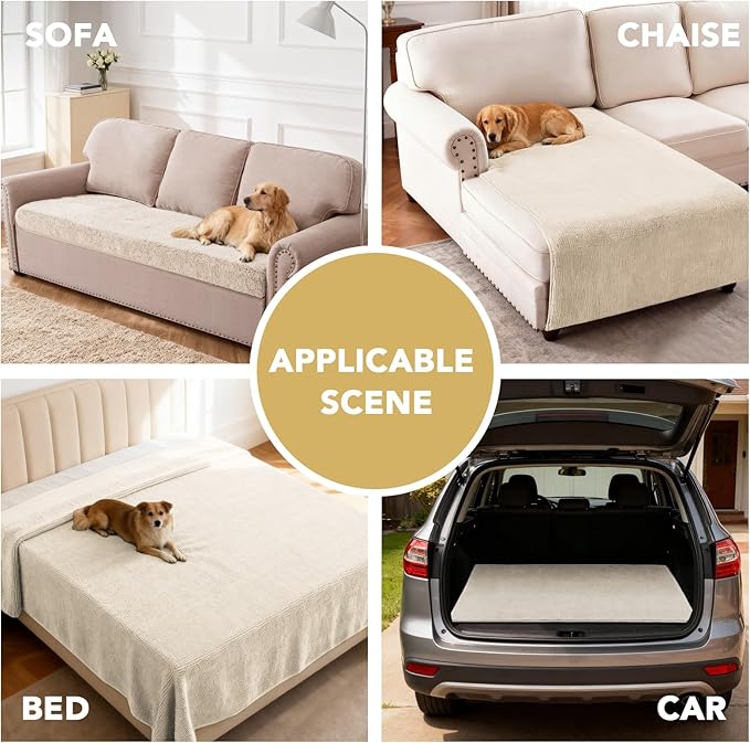 H.VERSAILTEX Non Slip Pet Couch Cover Chenille Dog Bed Protector Thick Soft Sofa Slipcover Pet Friendly Washable Couch Cushion Covers for Pets (30" x 53", Ivory)