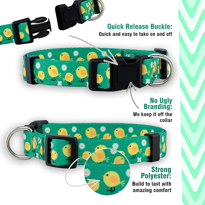 Native Pup Easter Dog Collar, Cute Spring Gift for Puppies, Pink Pastel, Eggs, Chicks, Bunny Adjustable for Small, Medium, Large Breeds (Chicks, Large)