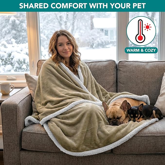 PetAmi Waterproof Dog Blanket for Medium Large Dog Puppy Cat Throw for Couch Cover Leakproof Protection, Sherpa Fleece, Reversible Soft Washable 60x40 Taupe
