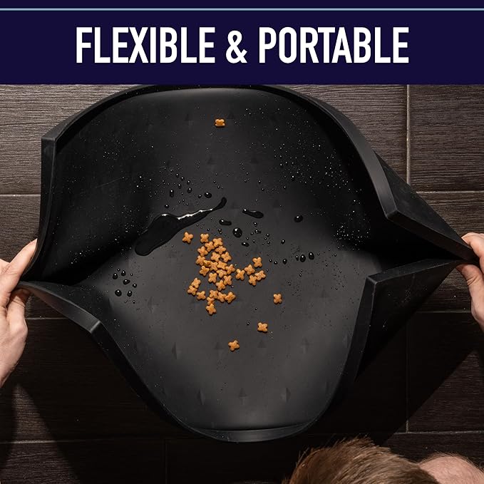 Leash Boss Dog Food Mat - Waterproof Cat & Dog Bowl Mat for Food and Water, Silicone Pet Feeding Mats for Floors, Non-Slip Placemat with High Edges, Puppy Essentials (ML: 20"x13", Navy)