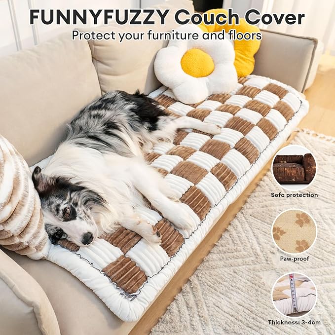 FUNNY FUZZY Pet Couch Covers for Sofa, Couch Covers for Dogs Washable Dog Couch Cover Protector Cream-Colored Furniture Sofa Covers for Dog Handmade Pure Cotton Pet Bed Mat (Brown, 27.6"×59.1")