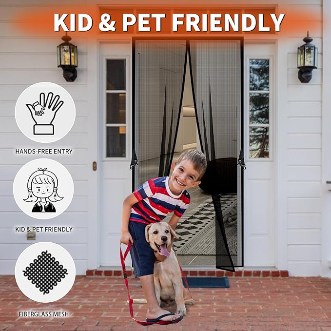 Fiberglass Magnetic Screen Door Fit Door Size 48 x 83 in- Heavy Duty Fiberglass Screen Door Mesh for Interior Door, Patio and Sliding Doors - Door Screen Magnetic Closure Let Fresh Air in