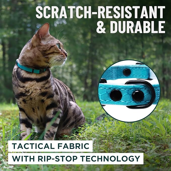 OutdoorBengal Durable Cat Collar Breakaway with Soft Padding Medium to Large Cats - Thin Heavy Duty Tactical Fabric, Comfortable, Quick Release Cat Collars, No Bell Collar (Black Reflective, Kitten)