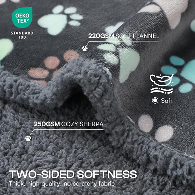 Luciphia Waterproof Pet Blankets for Couch Sofa Bed Cover Cat Liquid Pee Proof Washable Soft Fluffy Large Dog Blanket Reversible Furniture Protection Puppy Grey Paw Thicken King Size（100" x 85"）