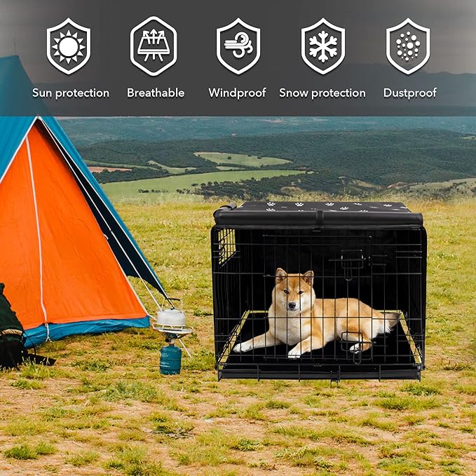 Pet Prime Dog Crate Cover for Wire Cages 24 30 36 42 48 Inch Outdoor Pet Kennel Cover Machine Wash & Dry (Cover Only) (24 Inch Crate Cover (24"x18"x19"))