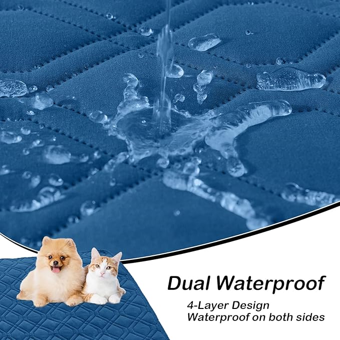 hyha Waterproof Dog Bed Blanket, Soft Pet Blankets, Waterproof Couch Cover for Dogs, Reversible Sofa Covers Washable for Furniture (82x102 Inch, Navy Blue/Blue)