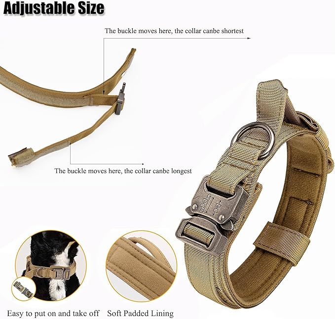 Tactical Dog Collar, Adjustable Military Training Nylon Dog Collar with Control Handle and Heavy Quick-Release Metal Buckle for Small Medium Large Dogs, Blue XXL