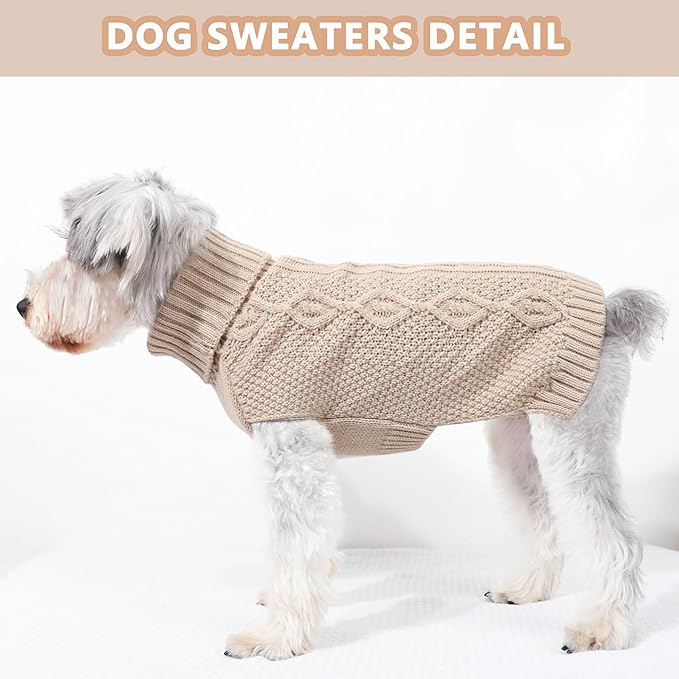 Dog Sweaters for Small Dogs Turtleneck Pullover Puppy Sweater Sleeveless Cable Knit Sweater for Chihuahua Soft and Warm Acrylic Cat Dog Clothes for Cool Weather (Beige, Small)