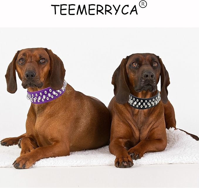 TEEMERRYCA Adjustable PU Leather Spiked Studded Dog Collars with a Squeak Ball Gift for Small Medium Large Pets Like Cats/Pit Bull/Bulldog/Pugs/Husky, Purple, L 15"-18.5"