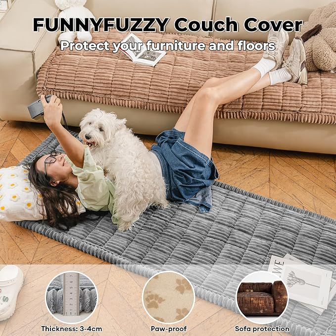 FUNNY FUZZY Pet Couch Covers for Sofa, Washable Dog Couch Cover Protector for Dogs, Flannel Couch Covers for Dogs Pet Friendly Pets Mat Bed Sofa Cover (Blue-Grey, 27.6"×59.1")