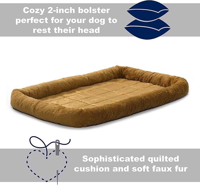 MidWest Homes for Pets QuietTime Dog Bed – Cinnamon Faux Fur Bolster, Ultra-Soft and Machine Washable, Fits 48-Inch Crates and Carriers, for Extra-Large Breed Dogs