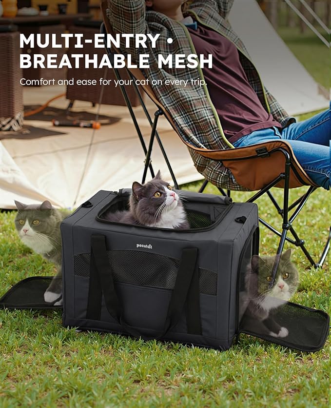 Pecute Cat Carrier Stable XL, Pet Carrier Breathable and Portable, Cat Carriers Bag with Scientific Hidden Partition, Dog Carrier Suitable for Travel and Outing, Gray