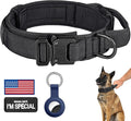 DAGANXI Tactical Dog Collar, Adjustable Military Training Nylon Dog Collar with Control Handle and Heavy Metal Buckle for Medium and Large Dogs, with Patches and Airtags Case (S, Black)