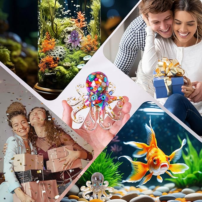 Natural Crystal Lapis Lazuli Gravel Octopus Resin Marine Animals Fish Tank Decorative Ornaments Statue Healing Crystal Home Decor Ladies Gift 3.93"