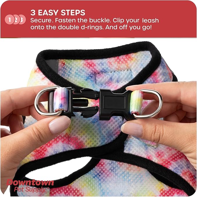 Downtown Pet Supply Step-in Dog Harness – No Pull, Adjustable Padded Mesh with Reflective Trim, Secure Buckle Strap – Comfortable & Breathable Small Dog Harness, X-Small, Tie Dye