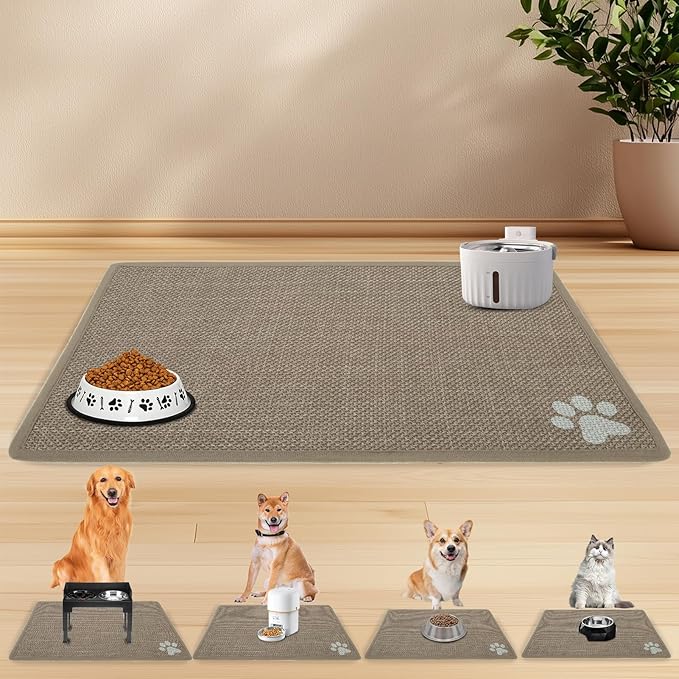 PUPTECK Dog Food Mat, Absorbent Pet Cat Feeding Mat for Food and Water Bowls, Anti-Slip Dog Placemat for Floors Waterproof, Pet Supplies Accessories, Khaki M