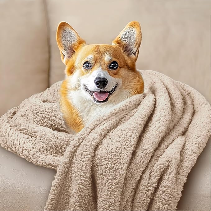 1 Pack 3 Calming Blankets Fluffy Premium Fleece Pet Blanket Soft Sherpa Throw for Dog Puppy Cat Beige/Black/Grey Small (23" x16'')