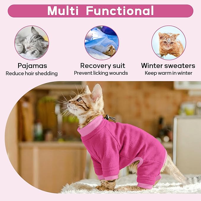 PUMYPOREITY Cat Recovery Suit, Stops Wound Licking After Surgery, Sticky Hair Shirt with Sticky Fabric, Cat Pajamas Prevents Over-Grooming, Pink, XS