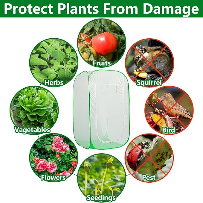 59" x 35" x 35" Pop Up Garden Mesh Plant Cover, Plant Protectors Mesh Plant Enclosure, Garden Net Cage Pest Protection Guard Tent with Storage Bag for Protect Plant Vegetable Fruit from Birds Insects