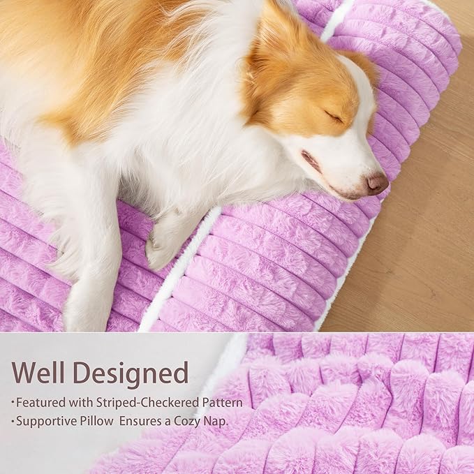 Orthopedic XL Dog Bed Large Sized Dog with Pillow 48''X30'', Waterproof Soft Comfortable Egg Crate Foam Pet Crate Beds Mat with Removable Washable Cover and Non-Slip Bottom, Lilac