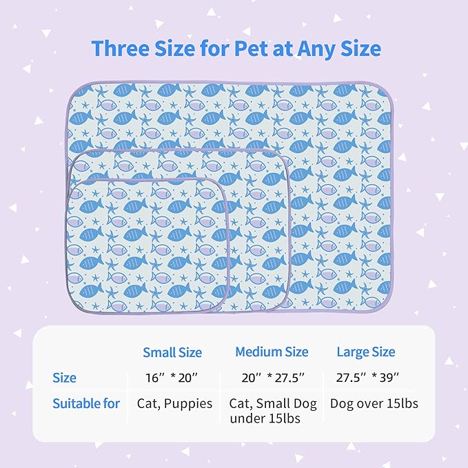 NWK Pet Cooling Mat - Ice Silk Cooling Mat for Dogs & Cats Portable & Washable Pet Cooling Blanket, Car Seats, Beds for Summer (1, Purple Fish, 27‘’ X 39‘’ X 0.3'')