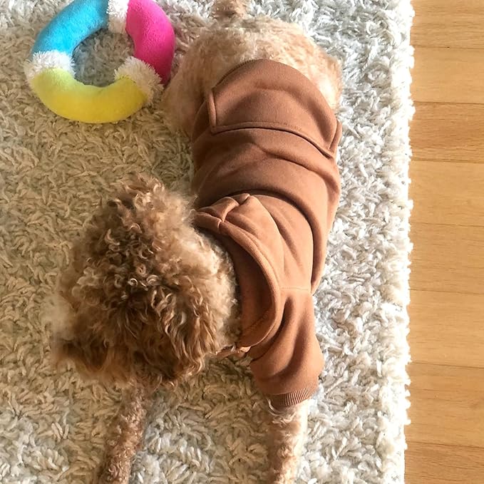 Jecikelon Winter Dog Hoodie Sweatshirts with Pockets Warm Dog Clothes for Small Dogs Chihuahua Coat Clothing Puppy Cat Custume (Coffee, X-Large)