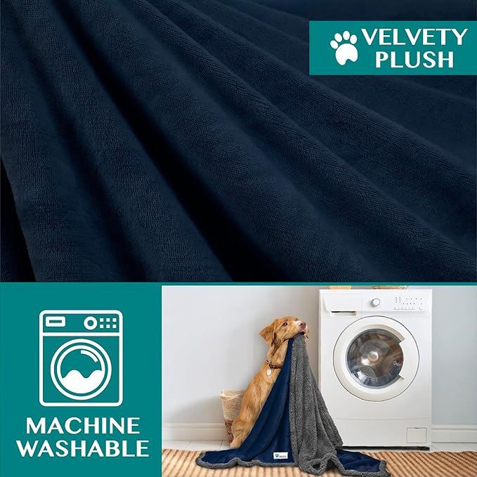 PetAmi Dog Blanket for Medium Large Dogs, Pet Bed Blanket Cat Puppy Kitten, Fleece Furniture Couch Cover Protector Sofa Car, Soft Sherpa Dog Throw Plush Reversible Washable, 40x60 Blue