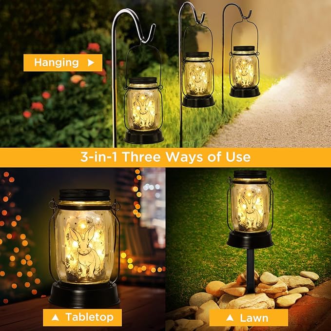 kyoryuger Bunny Gifts for Women/Men Bunny Lovers Solar Lantern Mom Birthday, Mothers Day, Animal Solar Lantern Garden Decoration Lights Outside for Yard, Patio,Backyard,Porch, Torches