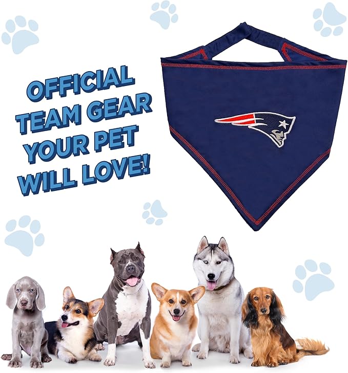 Pets First NFL New England Patriots TIE Dog Bandana, Small/Medium. Ultimate Game-Day, Party Scarf Bib for Pet Cat Dog (NEP-3550-S-M)