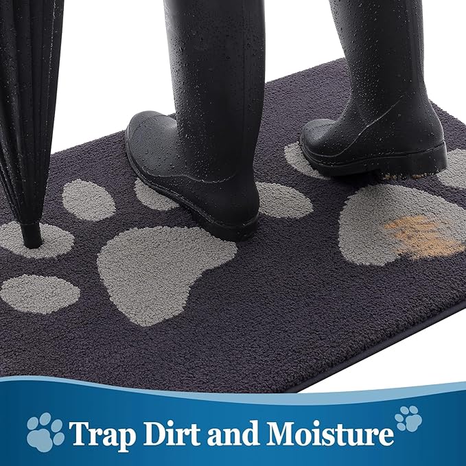 Buganda Dog Door Mat for Muddy Paws, Absorbent Dirt Trapper Washable Indoor Doormats, Non Slip Low-Profile Mud Mat for Dogs, Front Entrance Doormat for Inside Floor (36x24 Inches, Dark Grey)